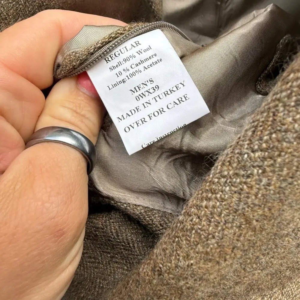 Vintage L.L. Bean Brown Herringbone Sport Coat Blazer Wool Cashmere 46R